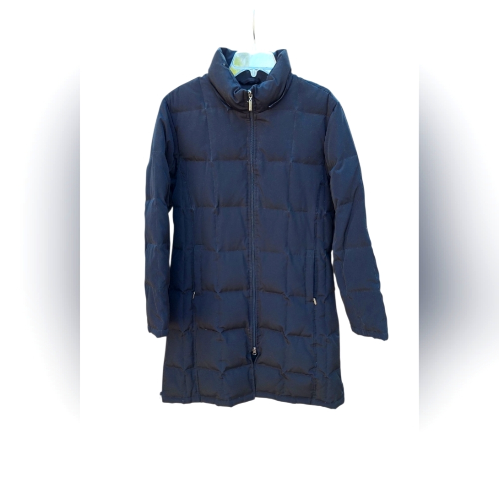 Braetan Long Down Puffer Coat Funnel Jacket Parka Quilted Black Slim Womens L